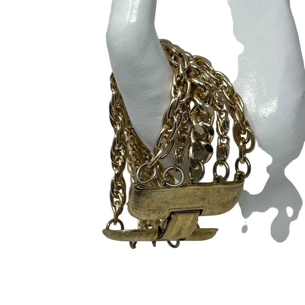 Womens Five Chain‎ Bracelet Gold Tone Wide 7 inches Long